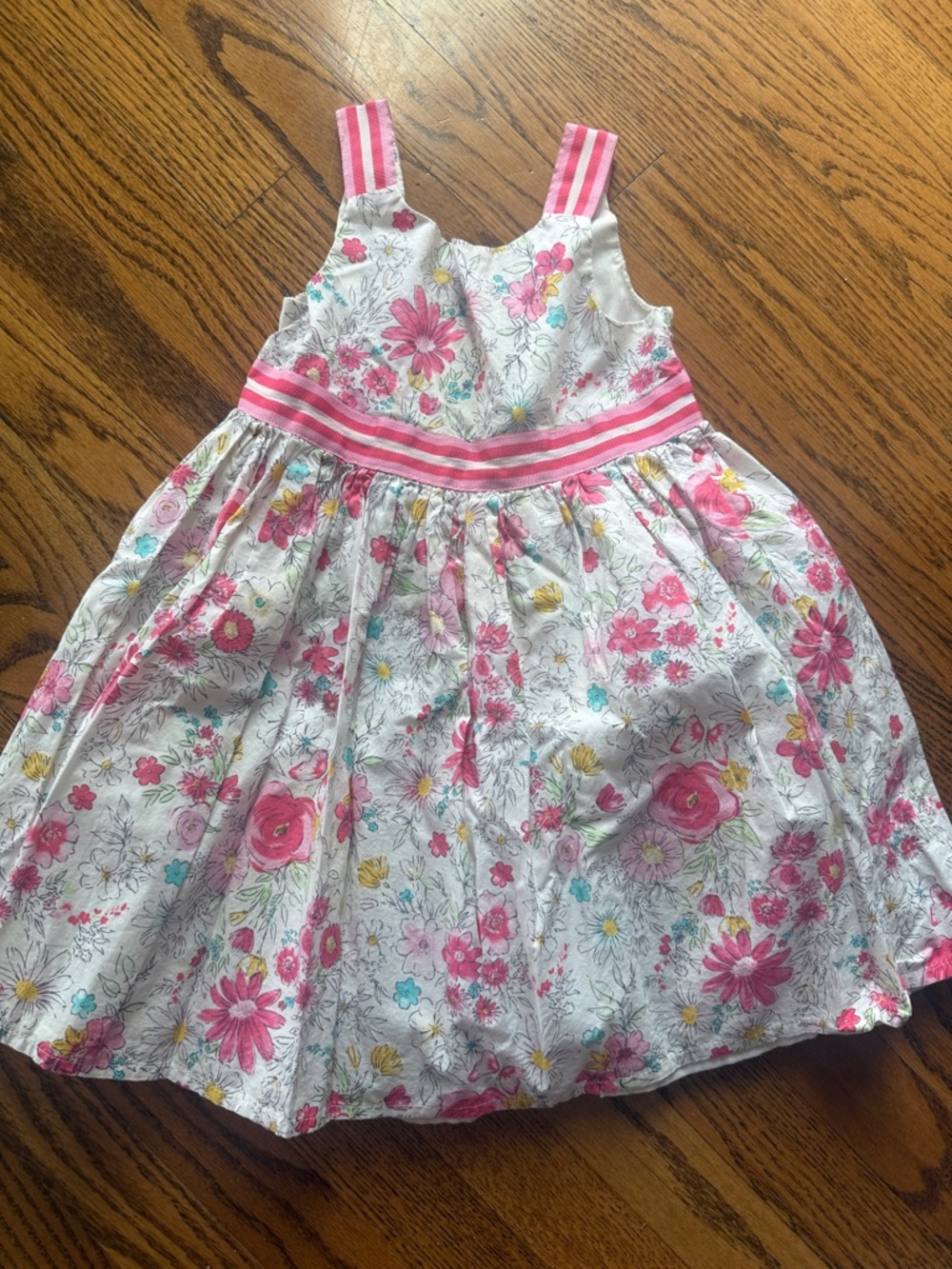 Girls Floral Sundress with Pink Striped Waistband-size 4